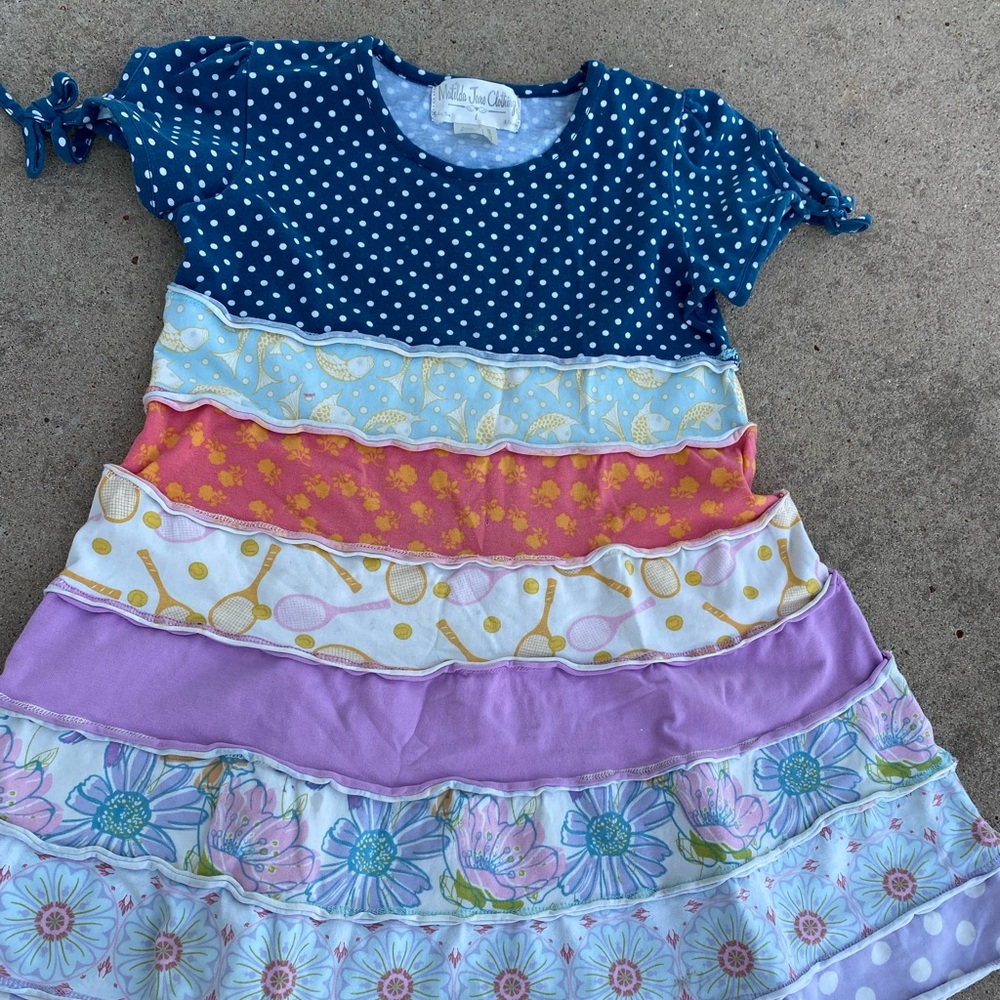 Matilda Jane Yacht Club Wendy Tiered Dress Size 6 Twirl Summer Floral Polka Dot